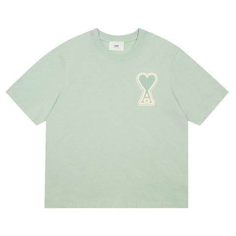 AMI Paris Oversized Logo-Appliquéd Cotton-Jersey T-Shirt Light Green