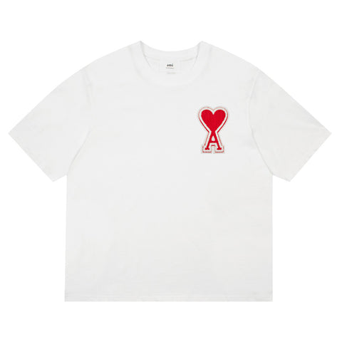 AMI Paris Oversized Logo-Appliquéd Cotton-Jersey T-Shirt White/Red