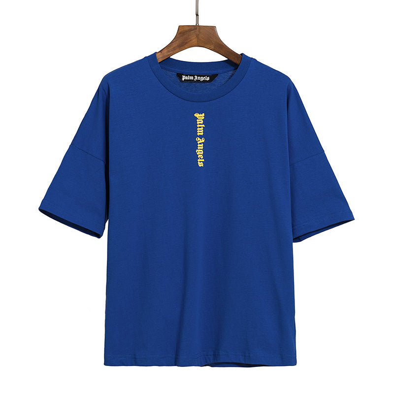 Palm Angels - Palm Angels T-shirt blue with yellow vertical logo - BLS  Fashion