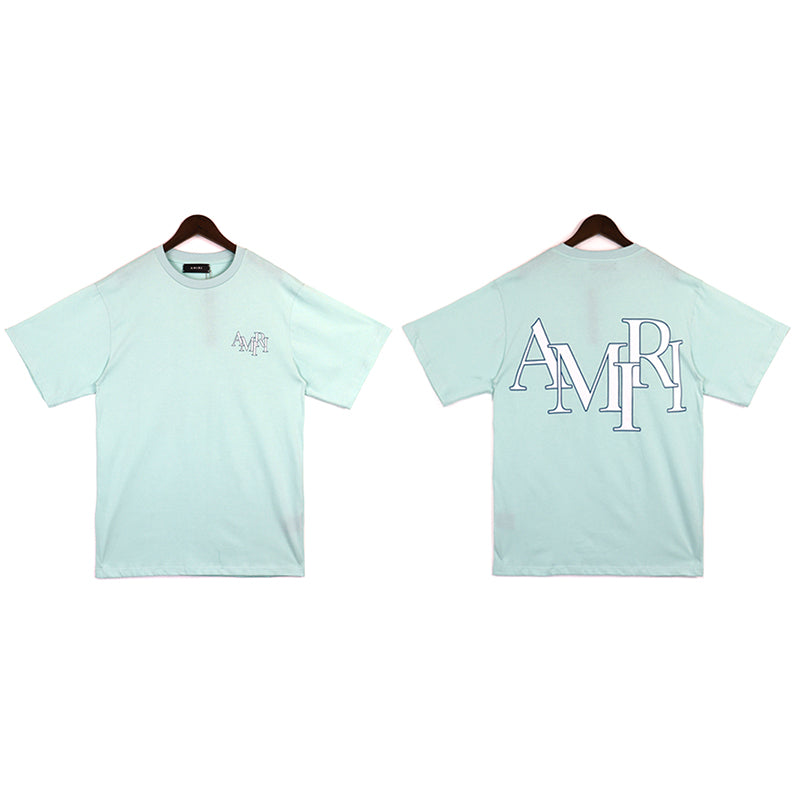 AMIRI STAGGERED LOGO TEE - FROSTY GREEN