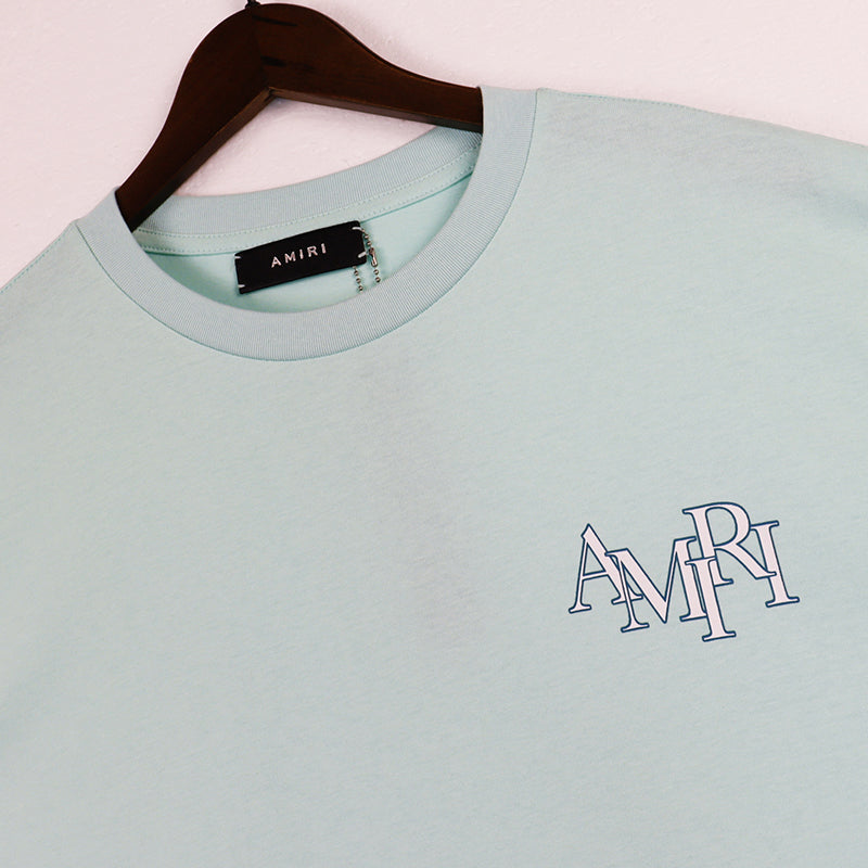 AMIRI STAGGERED LOGO TEE - FROSTY GREEN