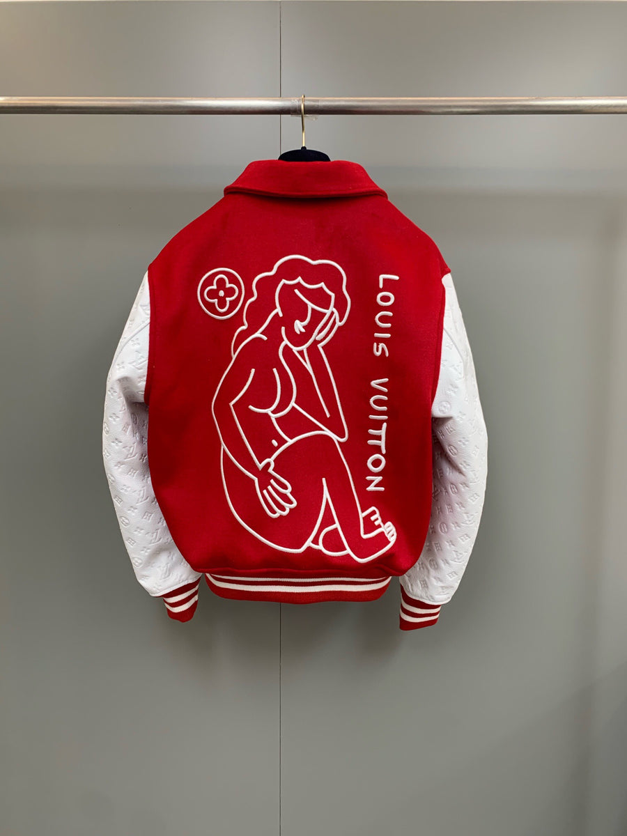 BEST Louis Vuitton Red PU Leather 3D Bomber Jacket • Kybershop