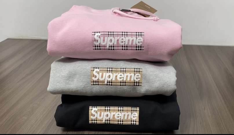 Supreme Burberry Box Logo Hooded Sweatshirt Light Pink