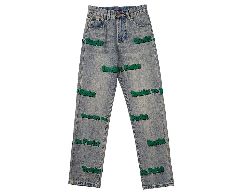 Pantalon denim tuffetage Louis Vuitton Tourist vs Purist jeans vert taille  32