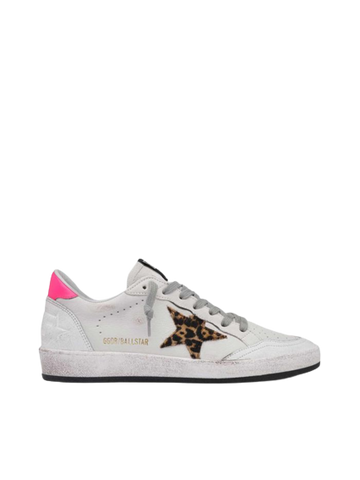 Golden Goose White Ball Star in leather with leopard-print star