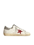 Golden Goose White Super-Star sneakers in leather with glittery red star