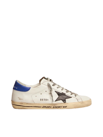 Golden Goose SUPERSTAR with black snake-print leather star and blue leather heel tab