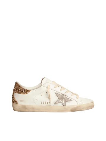 Golden Goose Super-Star snake-print silver leather star and gold glitter heel tab