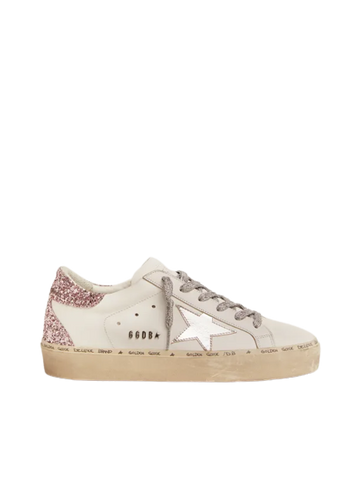 Golden Goose Old School silver laminated leather star and quartz-pink glitter heel tab