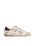 Golden Goose Super-Star with brown glitter heel tab and pink crackled leather star