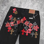 Chrome Hearts Red and Leopard Cross Patch Jeans