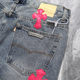 Chrome Hearts x Gallery Dept. Pink Cross Flare Patch Denim Jeans