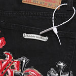 Chrome Hearts Red and Leopard Cross Patch Jeans