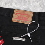 Chrome Hearts Red and Leopard Cross Patch Jeans