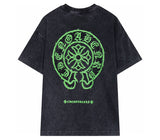 Chrome Hearts - Horseshoe Logo Green +Black Diamond Wash T-Shirt Grey