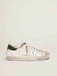 Golden Goose Super-Star Green leather heel tab and silver laminated leather star