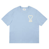 AMI Paris Oversized Logo-Appliquéd Cotton-Jersey T-Shirt Light Blue
