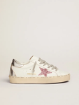 Golden Goose Old School silver laminated leather heel tab and pink glitter star