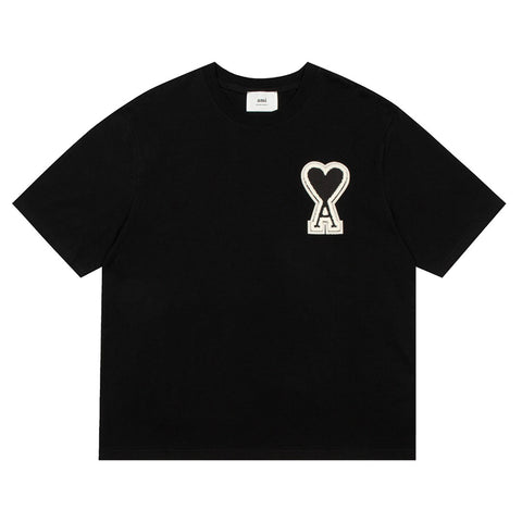 AMI Paris Oversized Logo-Appliquéd Cotton-Jersey T-Shirt Black/White