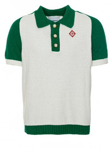 CASABLANCA Colour Blocking Boucle Polo Shirt White/Green