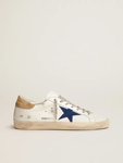 Golden Goose Super-Star sand-colored suede heel tab and blue suede star