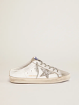 Golden Goose Super-Star Sabots white leather and gray suede with silver glitter star