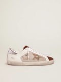 Golden Goose Super-Star white leather and pale silver mesh
