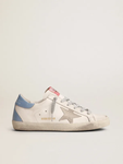 Golden Goose Super-Star sneakers with sky-blue laminated leather heel tab and ice-gray suede star