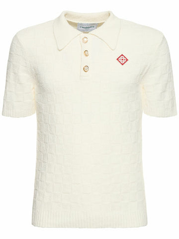 CASABLANCA logo-embroidered Bouclé Polo Shirt White