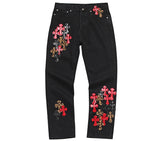 Chrome Hearts Red and Leopard Cross Patch Jeans