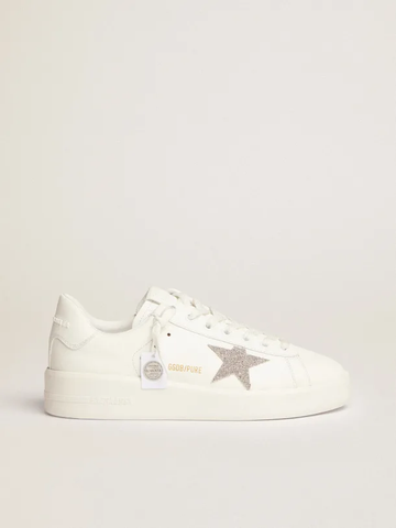 Golden Goose Super-Star white leather with silver-colored crystal star