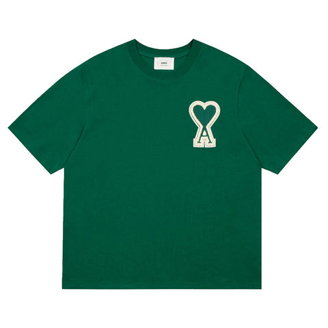 AMI Paris Oversized Logo-Appliquéd Cotton-Jersey T-Shirt Green