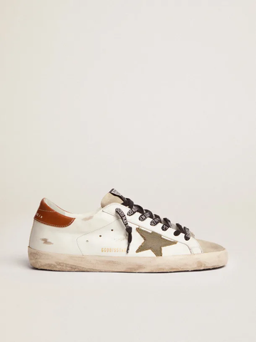 Golden Goose Super-Star LTD with olive-green canvas star and tan leather heel tab
