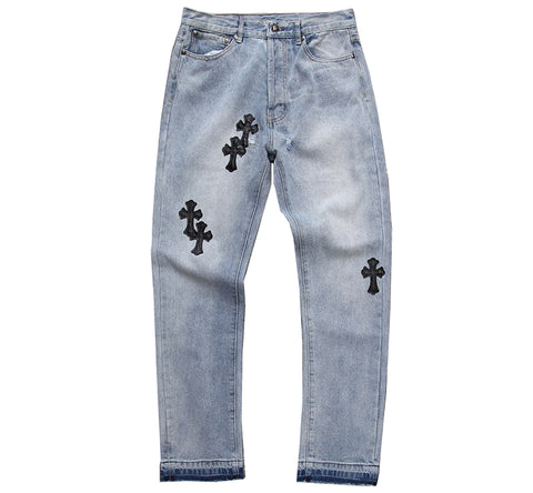 Chrome Hearts Leather Cross Patch Jeans