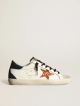 Golden Goose Super-Star sneakers with peach-pink glitter star and blue glitter heel tab