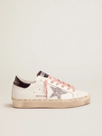 Golden Goose Hi-Star White glittery star and pink laces
