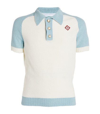 CASABLANCA Colour Blocking Boucle Polo Shirt White/Blue