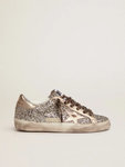 Golden Goose Super-Star platinum-colored glitter with star and heel tab in tone-on-tone laminated
