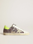 Golden Goose Super-Star LTD gray and pink glitter with ice-gray suede star and fluorescent yellow leather