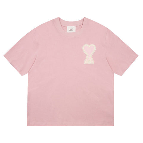 AMI Paris Oversized Logo-Appliquéd Cotton-Jersey T-Shirt Light Pink