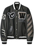 OFF-WHITE c/o Virgil Abloh Leather Varsity Jacket in Black