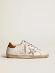 Golden Goose Super-Star shearling lining, silver glitter star and lizard-print dove-gray leather