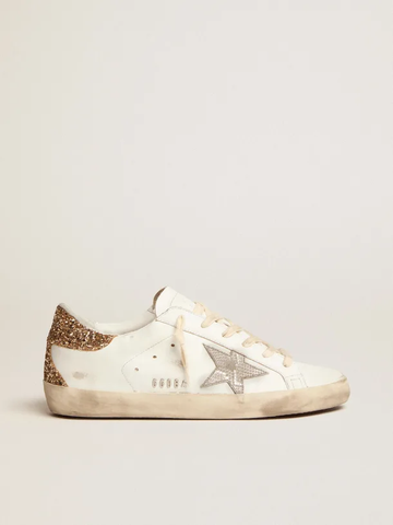 Golden Goose Super-Star snake-print silver leather star and gold glitter heel tab