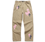 Chrome Hearts Pink & Checkered Cross Patch Carpenter Pants Tan