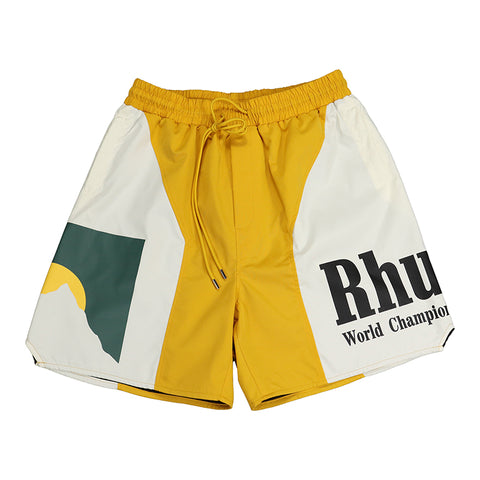 Rhude Panel Logo Shorts Yellow/White/Multi