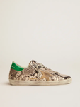 Golden Goose Super-Star LTD with snake-print leather upper and green laminated leather heel tab