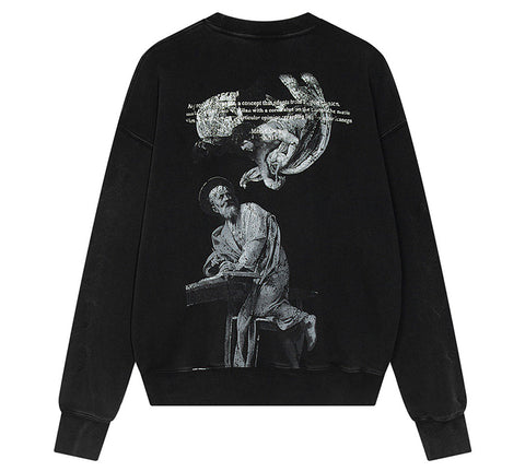 OFF-WHITE Saint Matthew-print cotton hoodie Black Grey