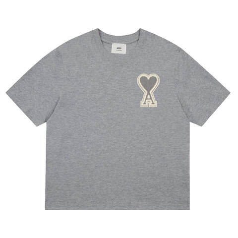 AMI Paris Oversized Logo-Appliquéd Cotton-Jersey T-Shirt Grey