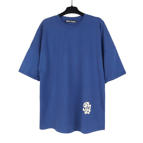 Palm Angels Logo Print Over Cotton T-shirt Blue Marine