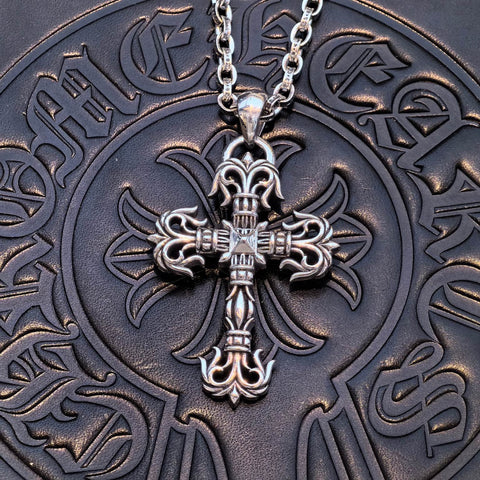 Chrome Hearts - Sterling Silver Retro Punk style Flame Cross Pendant